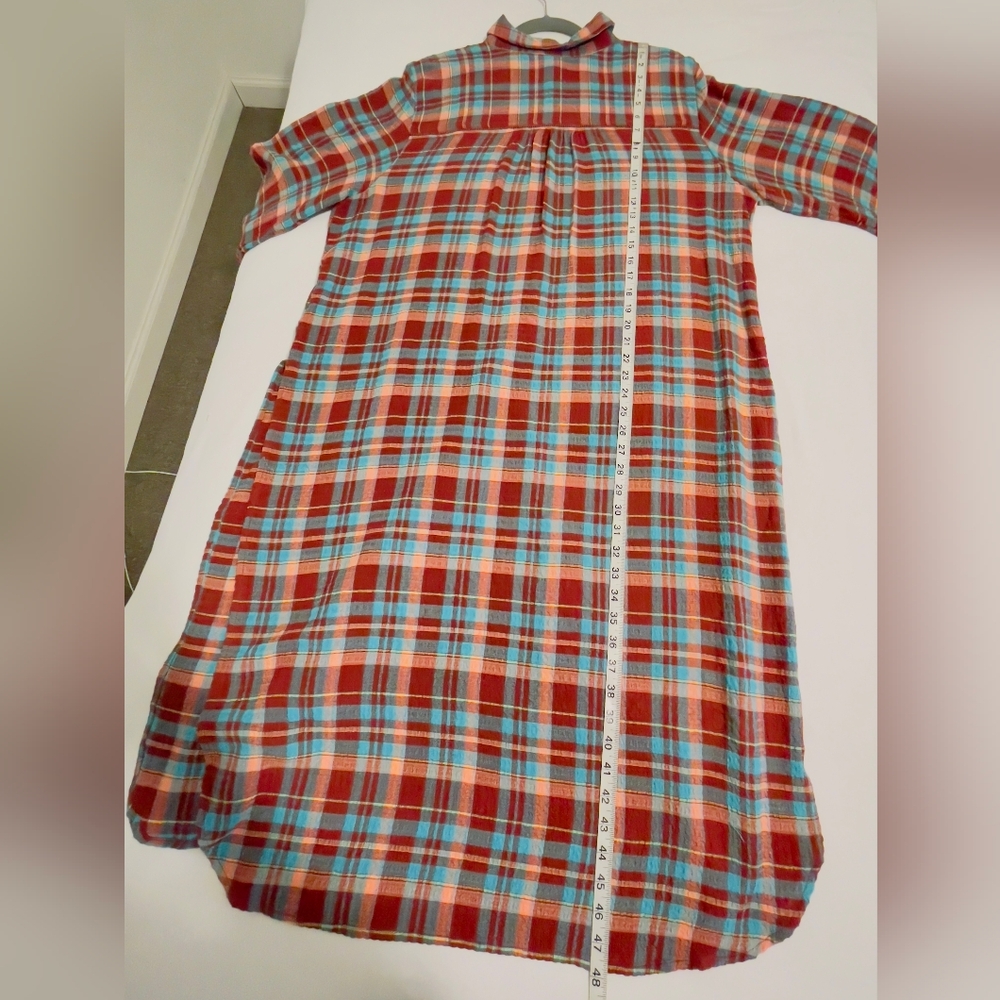 Pilcro Long Plaid Button-Up Shirt Dress in Teal and Burgundy - Picture 6 of 11